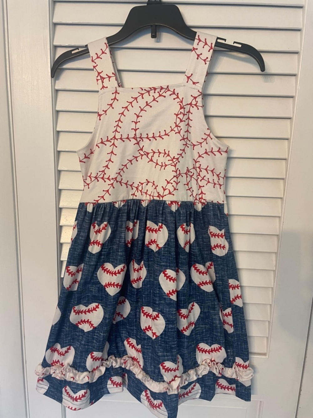 Girls' White & Blue Baseball Heart Sundress SO SOFT